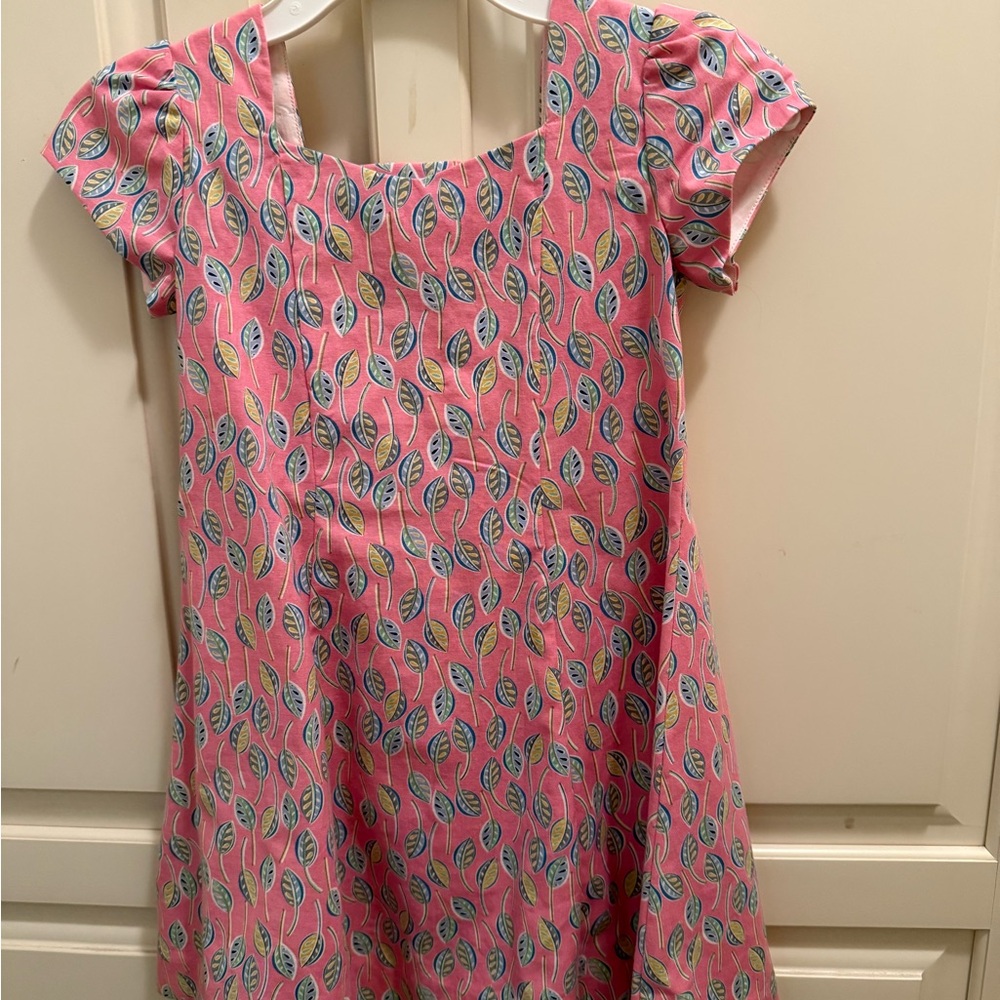 Pink Leaf Patterned Kids Dress